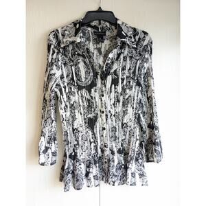Separates Women's Floral Black White Floral Pattern Collared Blouse Top Size XL